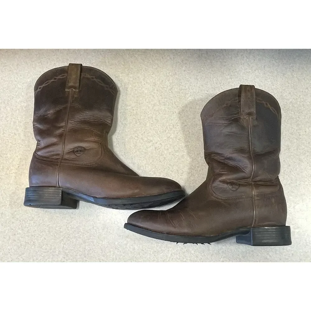 Ariat Heritage Roper Western Boots Men’s Size 8.5EE Brown Leather Pull On EUC!